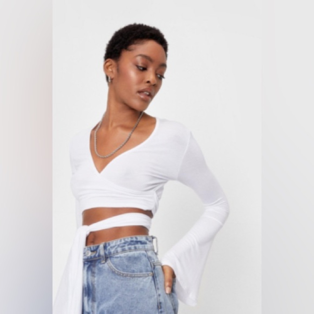 Nasty Gal White Wrap Crop Top with Tie Waist